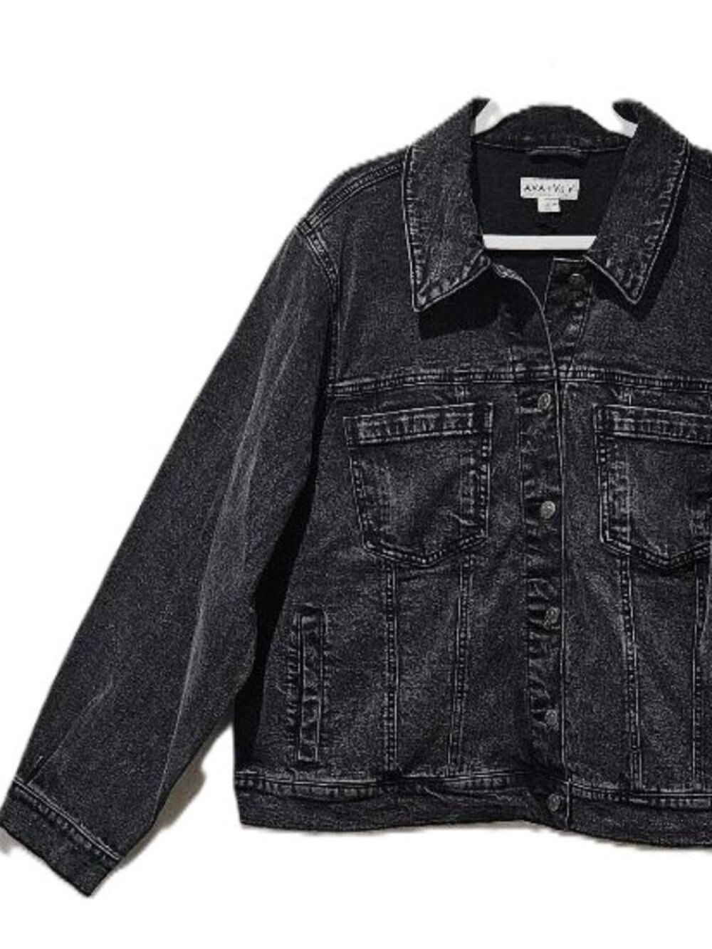 New AVA & VIV WOMEN’S PLUS CROPPED LIGHTWEIGHT SMOKE BLACK DENIM JEAN JACKET 2X